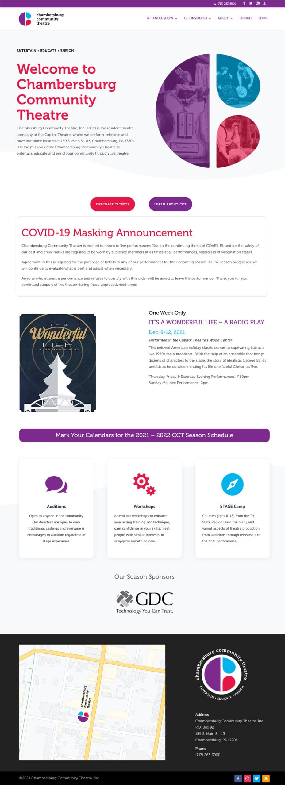 Chambersburg Community Theatre Website Home Page Chambersburg Community Theatre WordPress Divi Redesign Home Page